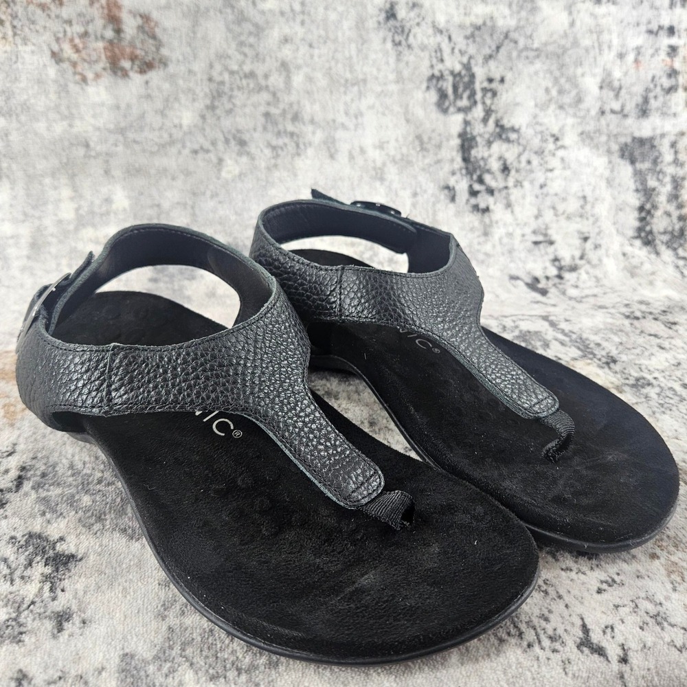 Vionic Terra T-Strap Sandals Womens 6.5 Black Adjustable Thong Comfort Orthotic